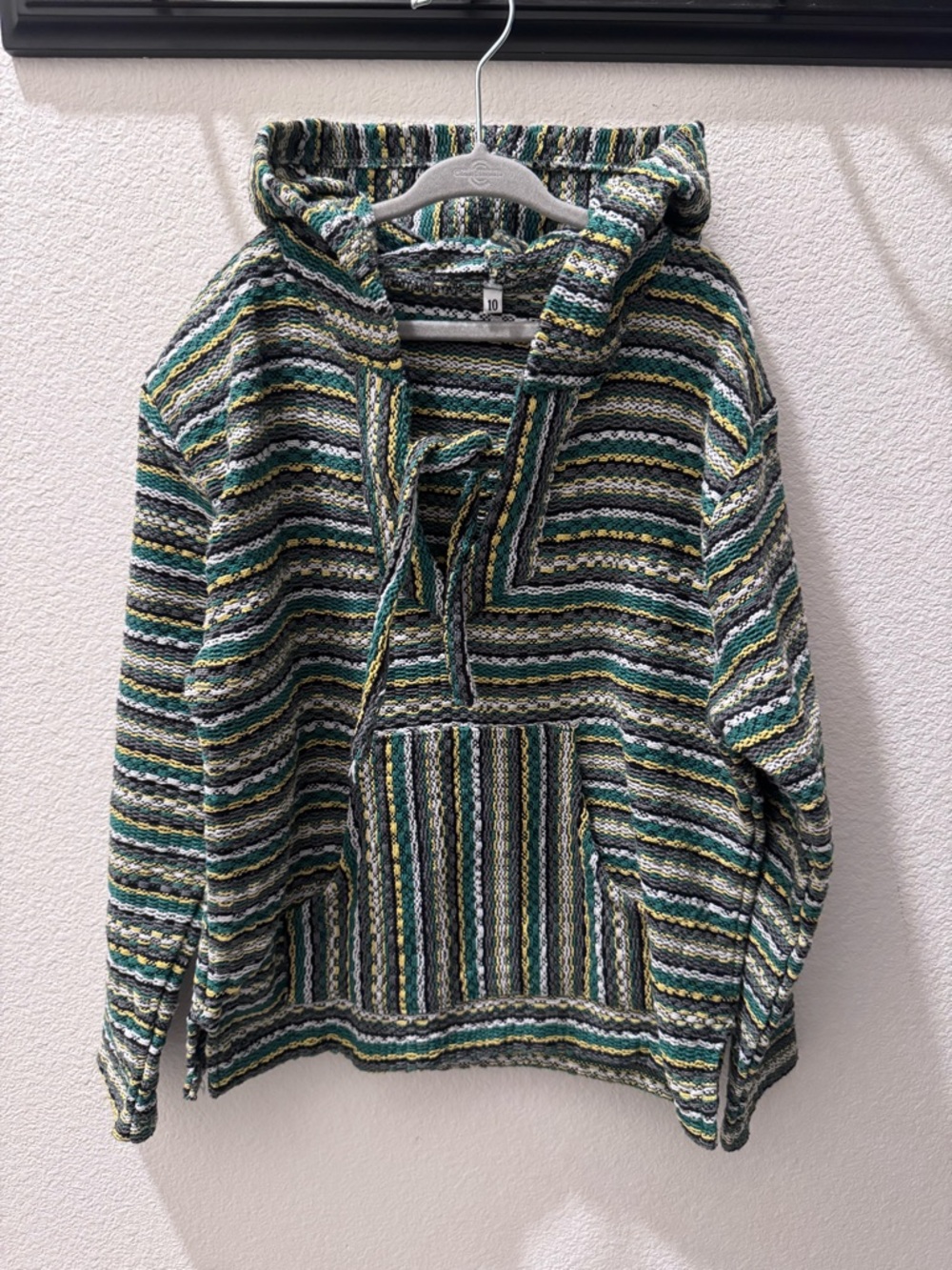 Striped Baja Hoodie in Green, Black & Cream